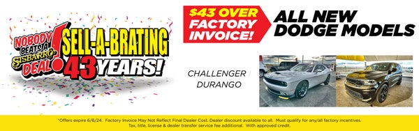 All New Dodge Models $43 Over Factory Invoice