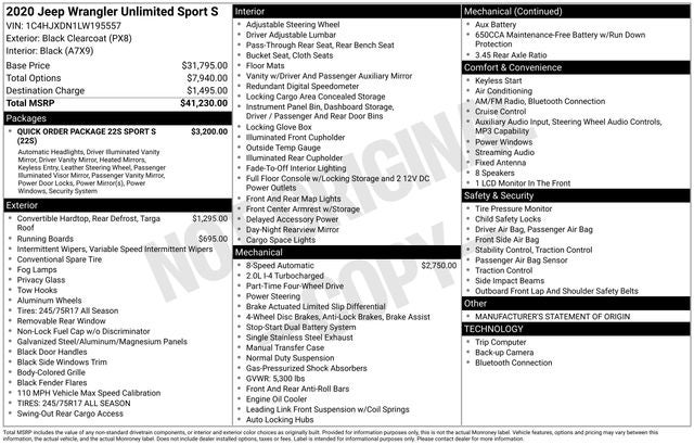 2020 Jeep Wrangler Unlimited Sport S 4x4