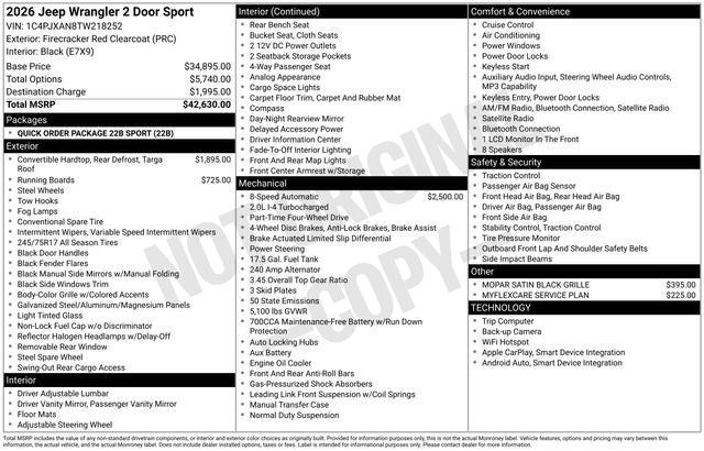 2026 Jeep Wrangler WRANGLER 2-DOOR SPORT