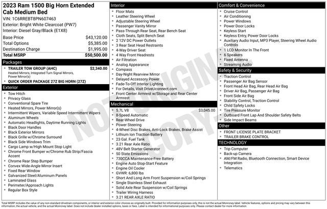 2023 RAM 1500 Big Horn Quad Cab 4x2 6'4' Box