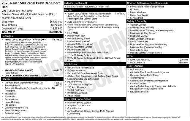 2026 RAM Ram 1500 RAM 1500 REBEL CREW CAB 4X4 5'7' BOX