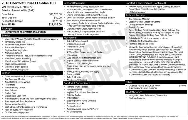 2018 Chevrolet Cruze LT Auto