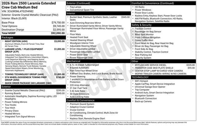 2026 RAM Ram 2500 RAM 2500 LARAMIE MEGA CAB 4X4 6'4' BOX