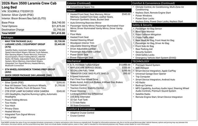 2026 RAM Ram 3500 RAM 3500 LARAMIE CREW CAB 4X4 8' BOX