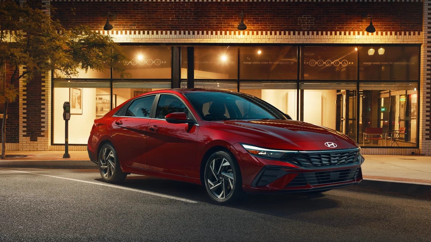 2025 Hyundai Elantra parked in a parking spot at night
